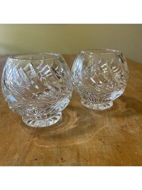 Pair of Crystal Clear 24% Lead Crystal Hand Cut Poland Candle Holder Bowls Vase